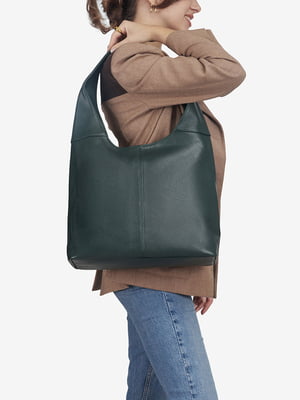 Шкіряна сумка-шопер темно-зеленого кольору | 6617532
