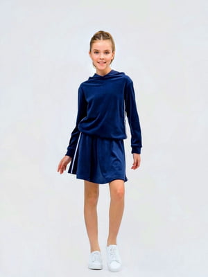 Темно-синяя спортивная юбка из мягкого велюра | 6618007