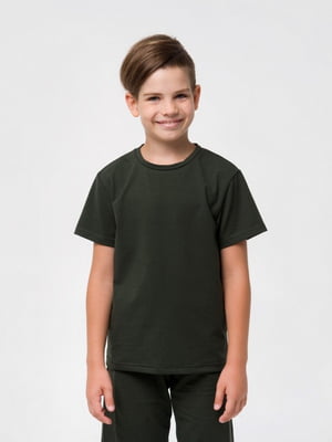 Мінімалістична футболка у відтінку темного хакі  | 6618297
