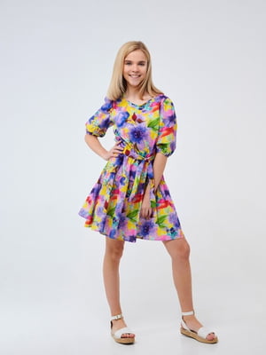 Разноцветное платье в цветочный принт | 6618412