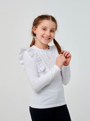 Белая блуза, украшенная кружевом и атласным бантиком | 6618938