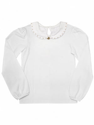 Біла блузка з декором на комірі | 6619148