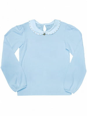 Голубая блуза с декором на воротнике | 6619149