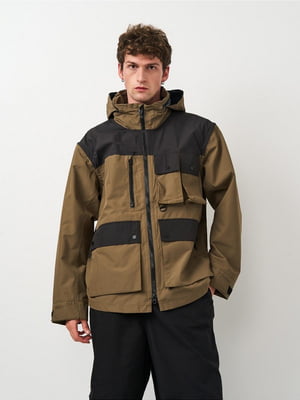 Куртка хакі з коричневими вставками | 6619249