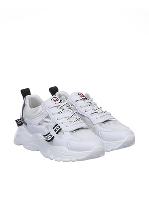 Комбіновані білі кросівки зі сріблястим оздобленням | 6619601