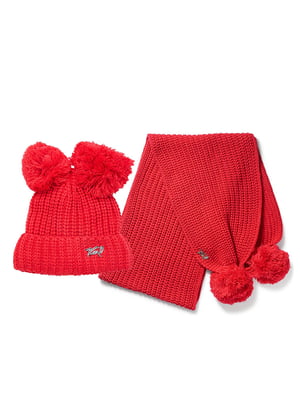 Комплект вязаный красный: шапка и шарф | 6619743