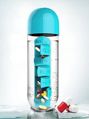 Бутылка для воды с таблетницей Pill Vitamin Water Bottle Blue | 6620856