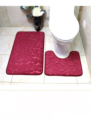 Набор 3Д ковриков в ванную комнату Камушки 2 шт бордо | 6621186