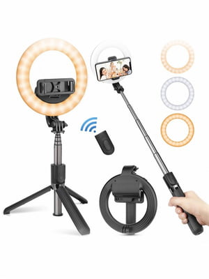 Кольцевая лампа аккумуляторная монопод-трипод для Selfie Stick с держателем для телефона на триноге с bluetooth L07 | 6621546