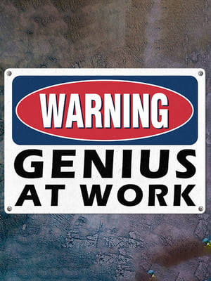 Табличка интерьерная металлическая Warning genius at work (26х18,5см) | 6622949