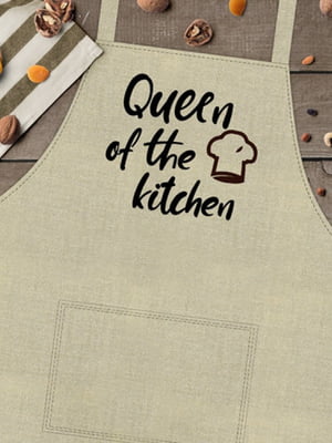 Фартух Queen of the kitchen бежевий з написом (75 х 51 см) | 6623114