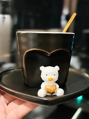 Набор: чашка и блюдце “Влюбленный Мишка” (черный) | 6623519