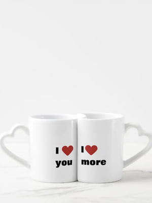 Парні чашки для закоханих у вигляді серця I Love You/I Love More (330 мл) | 6623559