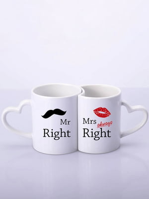 Парные чашки для влюбленных в виде сердца mr&mrs always right  (330 мл) | 6623561