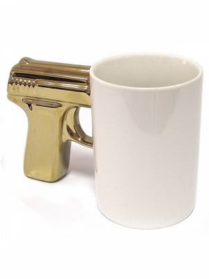 Чашка "Пістолет" біла із золотою ручкою (330 мл) | 6623645