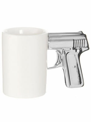 Чашка "Пістолет" біла зі срібною ручкою (330 мл) | 6623646