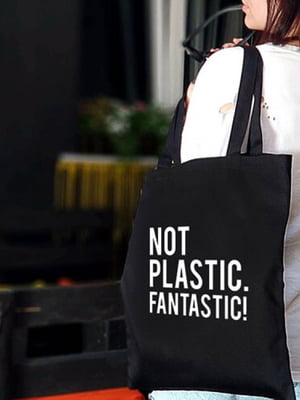 Эко сумка Fantastik, not plastik черная с принтом (38х40 см) | 6623851