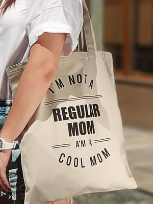 Еко сумка Regular mom бежева з принтом (38х40 см) | 6623856