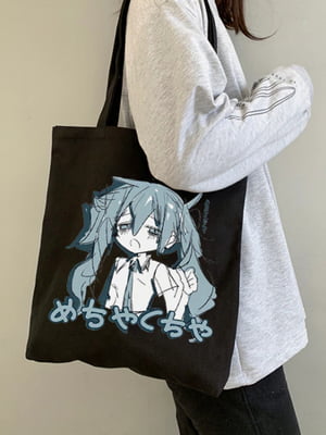 Эко сумка шоппер аниме Kawaii №2 с принтом  (39х34) см черная с принтом | 6623884