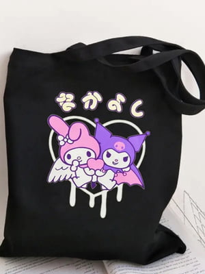 Еко сумка шоппер аніме з принтом Куромі та Мелоді (39х34 см) чорна з принтом | 6623889