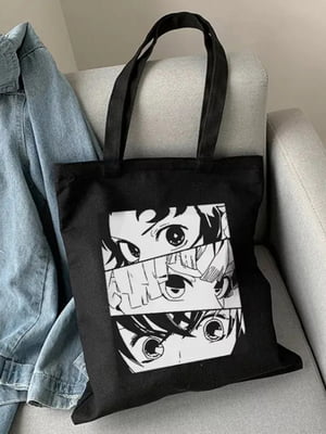 Эко сумка шоппер аниме с принтом Клинок, рассекающий демонов (39х34 см) черная с принтом | 6623891