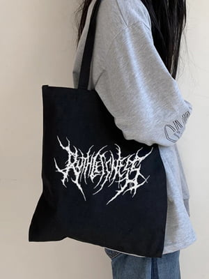 Эко сумка шоппер в стиле панк, в стиле Харадзюку с принтом  (39х34 см) черная с принтом | 6623894
