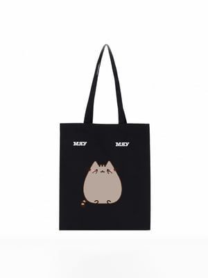 Еко сумка шоппер із принтом Pusheen The Cat Кіт Пушин (39х34 см) чорна з принтом | 6623898