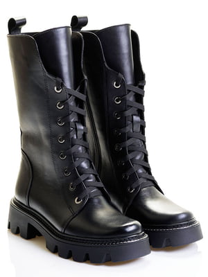 Шкіряні зимові чоботи чорного кольору на шнурівці | 6623953