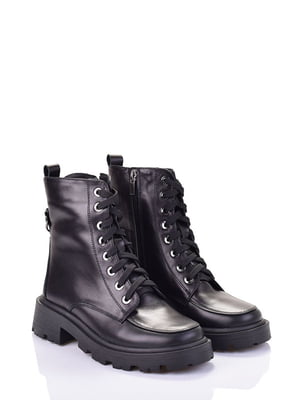 Шкіряні черевики чорного кольору на шнурівці | 6623959