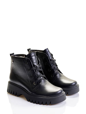 Кожаные ботинки черного цвета на шнуровке | 6623964