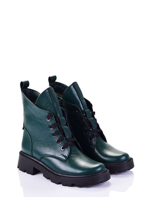 Кожаные ботинки зеленого цвета на шнуровке | 6623970