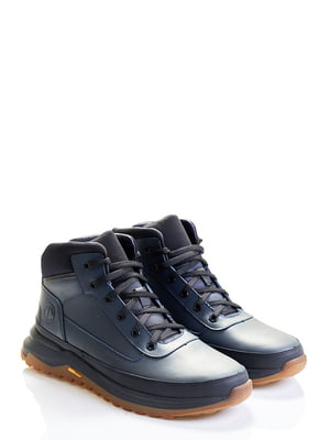 Кожаные ботинки темно-синего цвета на шнуровке | 6623973
