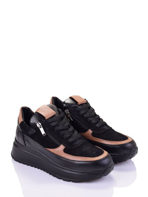 Комбинированные кроссовки черно-бежевого цвета | 6623987