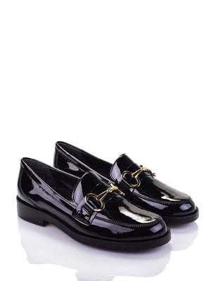 Кожаные лакированные туфли черного цвета  с декором | 6624008