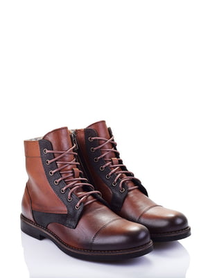 Шкіряні черевики коричневого кольору на шнурівці | 6624010