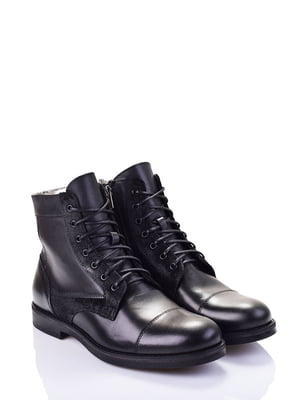 Кожаные ботинки черного цвета на шнуровке | 6624011