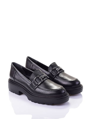 Кожаные туфли черного цвета с декором | 6624018