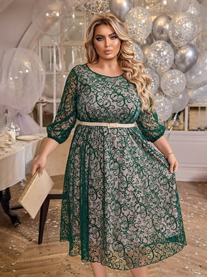 Святкова сукня з поясом зелена | 6624051