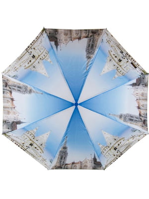 Зонт полуавтомат голубой с рисунком | 6625366