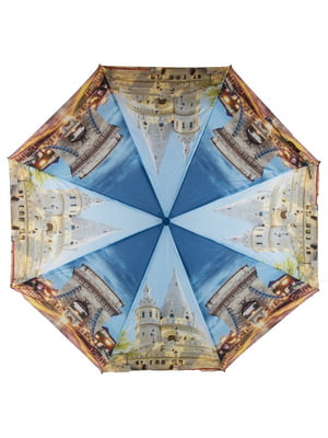 Зонт полуавтомат синий с рисунком | 6625367