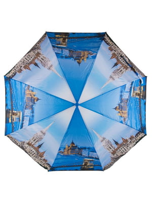Зонт полуавтомат синий с рисунком | 6625368