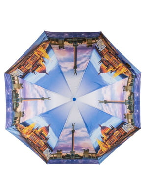 Зонт полуавтомат синий с рисунком | 6625369