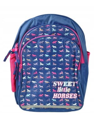 Шкільний синій рюкзак з принтом | 6625693