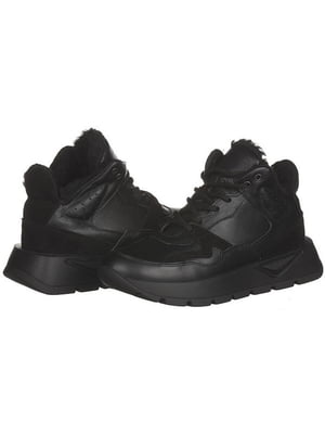 Зимние кожаные кроссовки в черном цвета | 6619514