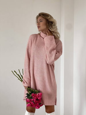Теплое розовое платье-свитер | 6628082