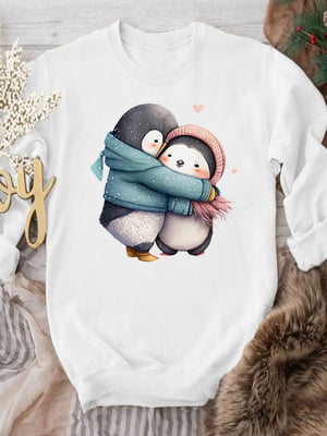 Світшот білий із принтом Penguin Hugs | 6628214