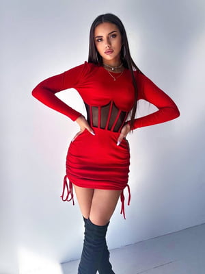Сукня-футляр червона з імітацією корсету | 6628487