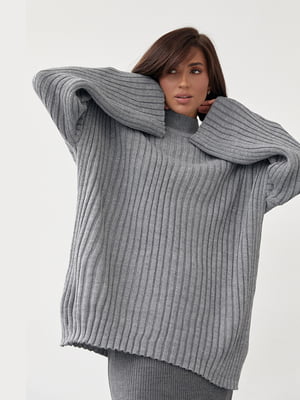 Вязаный серый свитер oversize в рубчик | 6629391