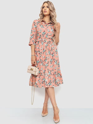 Платье персиковое в цветочный принт | 6351314