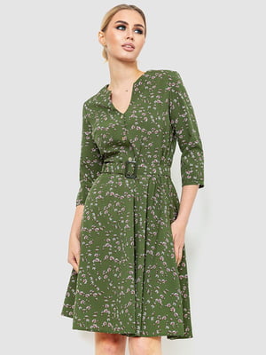Платье темно-зеленое в цветочный принт | 6617725